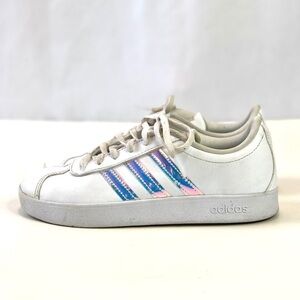 Adidas white leather sneakers holographic stripes